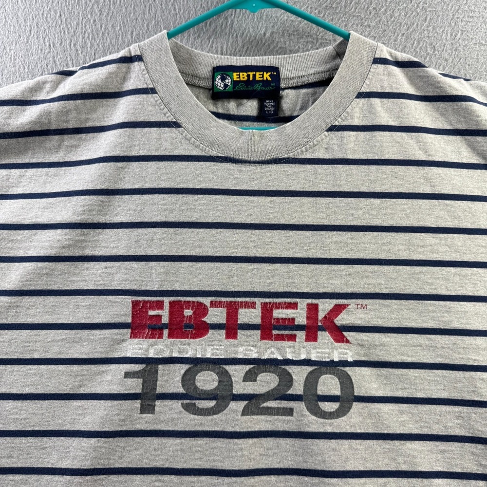Vintage Eddie Bauer Shirt Mens Large 90s Striped Cotton Tee